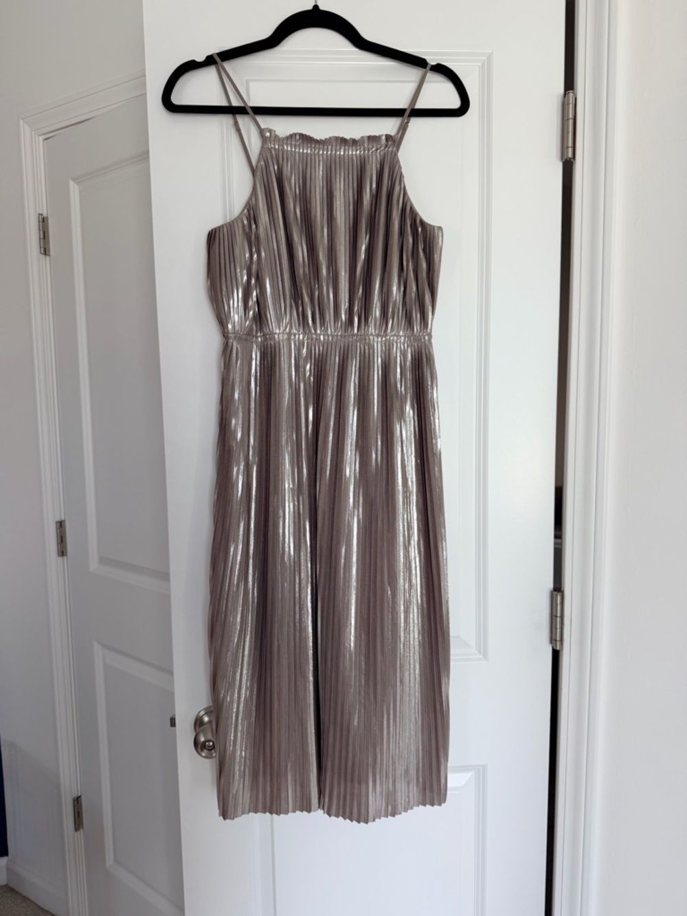 Banana Republic Taupe Metallic Pleated Midi Dress